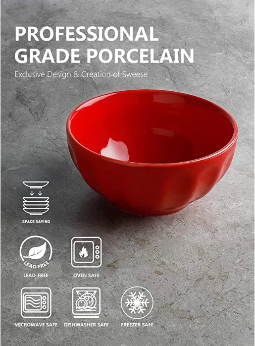 Top 10 π₯° Sweese Red Porcelain Fluted Bowls, Set of 4 π 2 Top 10 π₯° Sweese Red Porcelain Fluted Bowls, Set of 4 π - Image 2