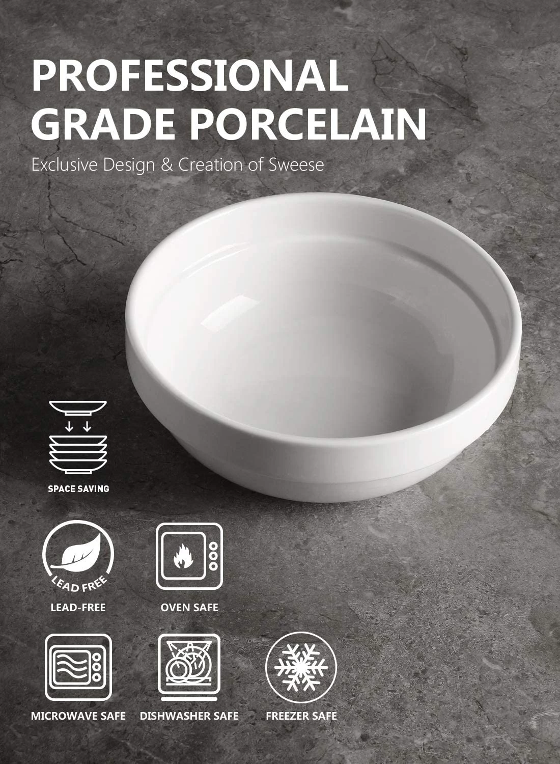 Cheapest ⌛ Sweese White Round Porcelain Stackable Bowls 🔥 2 Cheapest ⌛ Sweese White Round Porcelain Stackable Bowls 🔥 - Image 2