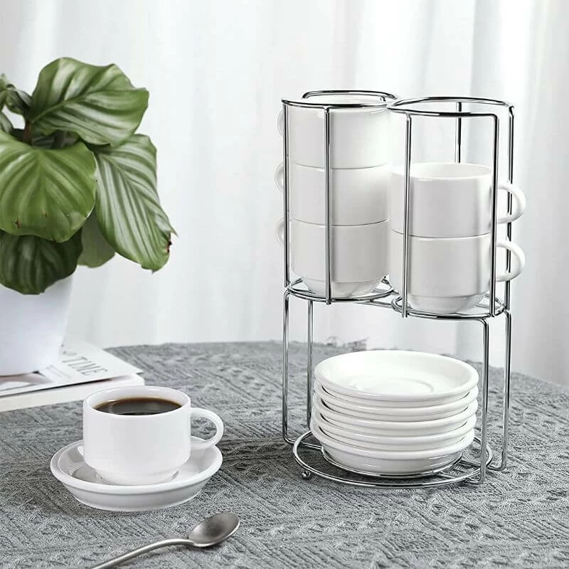 Discount β€οΈ Sweese Stackable Espresso Cups with Saucers and Metal Stand π 3 Discount β€οΈ Sweese Stackable Espresso Cups with Saucers and Metal Stand π - Image 3