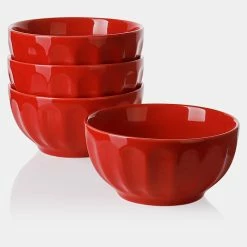 Top 10 ๐ฅฐ Sweese Red Porcelain Fluted Bowls, Set of 4 ๐